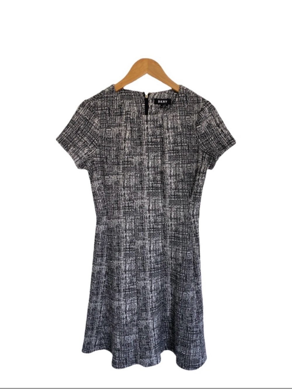 DKNY Black and White Tweed-Effect Short Sleeve Dress